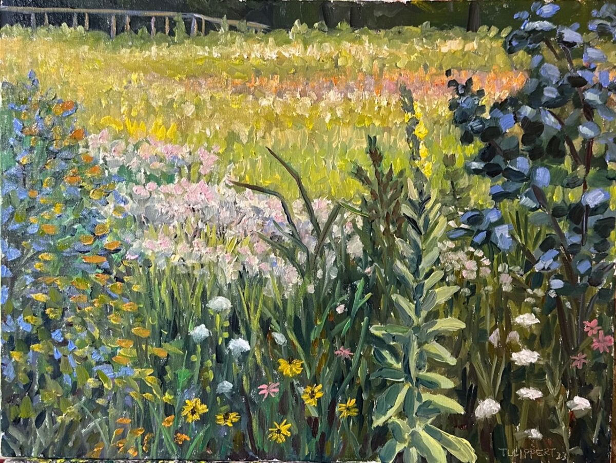 “Summer Meadow” painting completed en plein air by Tricia Lowrey Lippert for the Dutot Museum’s 2023 auction fundraiser.